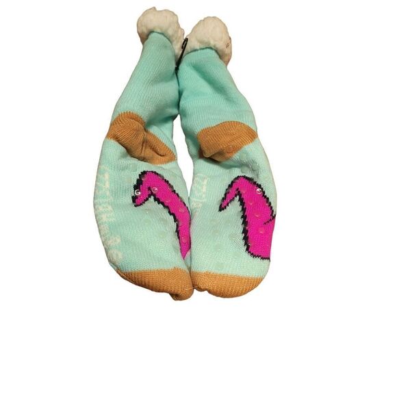 New FLINTSTONES Ladies SHERPA LINED SLIPPER SOCKS GRIPPER BOTTOM DINO - Picture 4 of 6